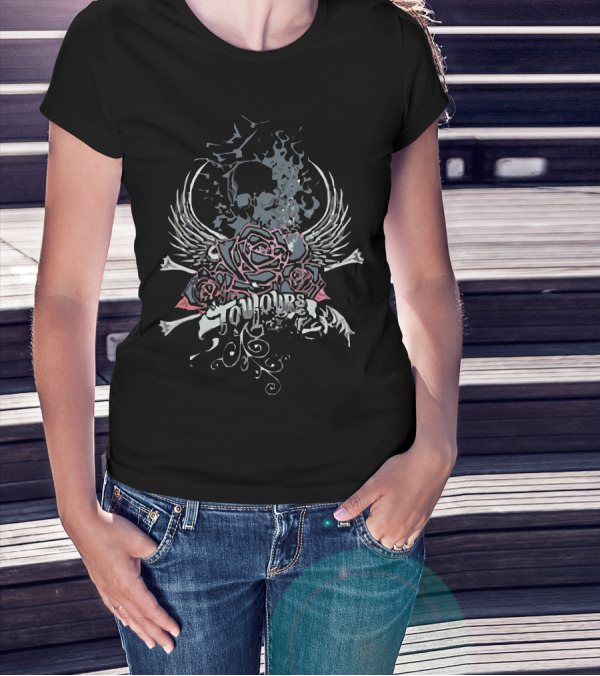 Toujours Goth Winged Skull With Roses T-Shirt