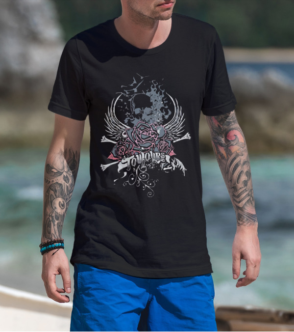 Toujours Goth Winged Skull With Roses T-Shirt
