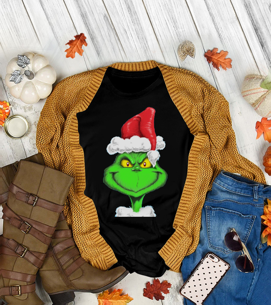 Grinch Santa Hat Christmas T-Shirt