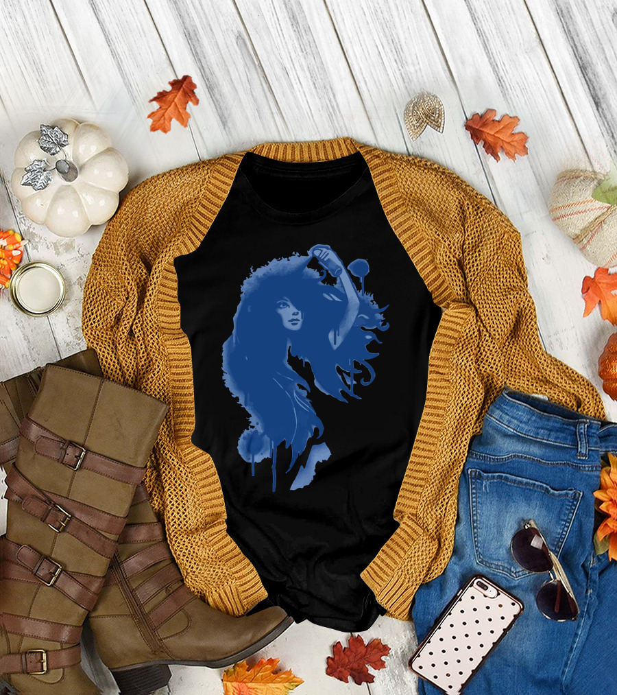 Hairspray Blue Silhouette Woman with Wild Hair Spray Painting T-Shirt