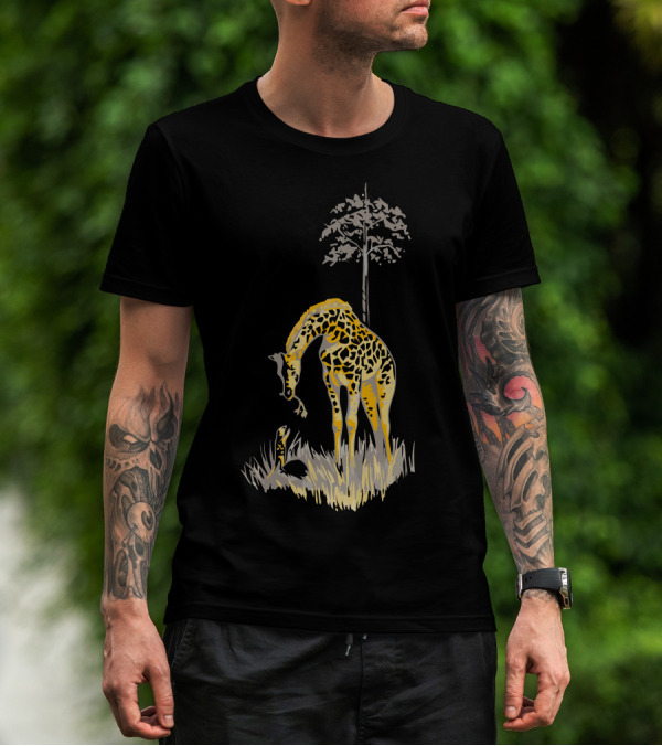 Help From Above Giraffe Interacting With Snake Under Tree T-Shirt
