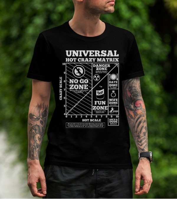 UNIVERSAL HOT CRAZY MATRIX NO GO ZONE DANGER DATE FUN WIFE ZONE SHE'S A DUDE T-Shirt