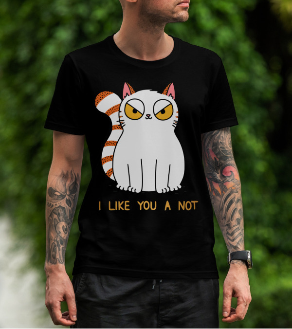 Grumpy White Cat With Striped Tail Saying I Like You A Not T-Shirt