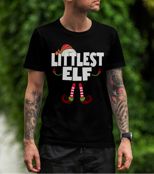 Littlest Elf Festive Hat And Striped Stockings T-Shirt