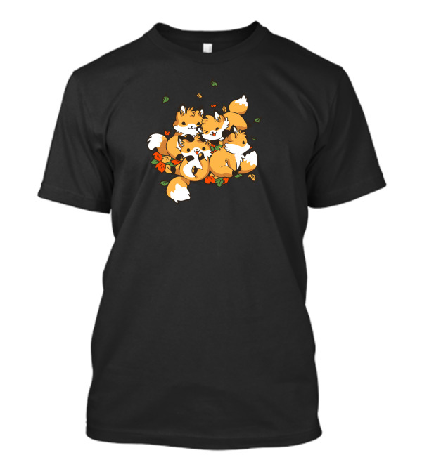 Playful Foxes Autumn Leaves Cozy Gathering T-Shirt
