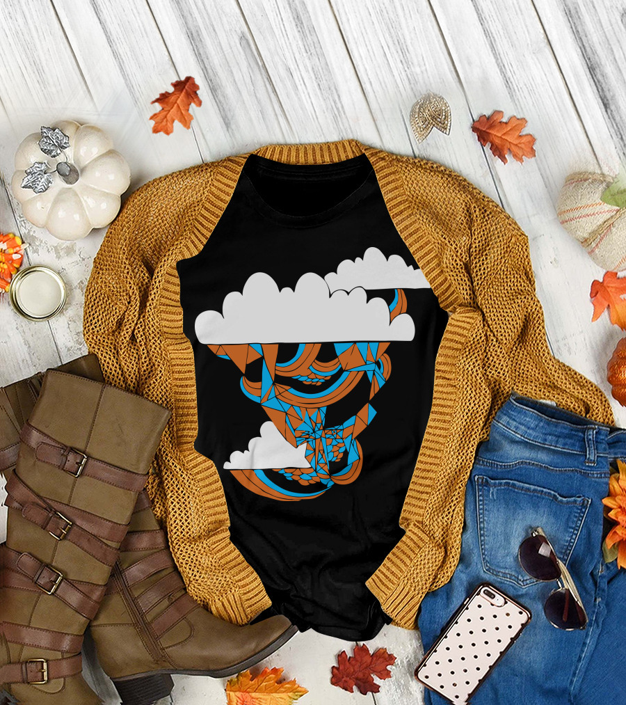 Prismism Geometric Clouds with Orange and Blue Abstract T-Shirt