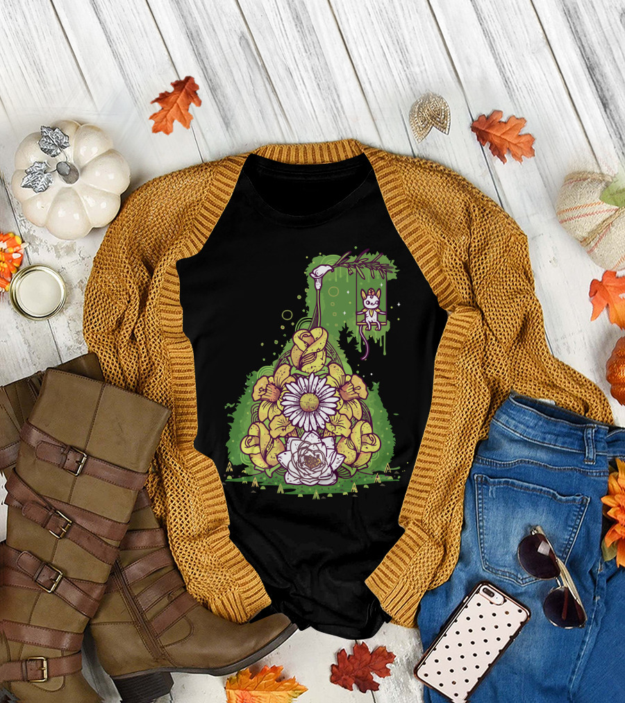 Secret Swing Cat Floral Arrangement T-Shirt
