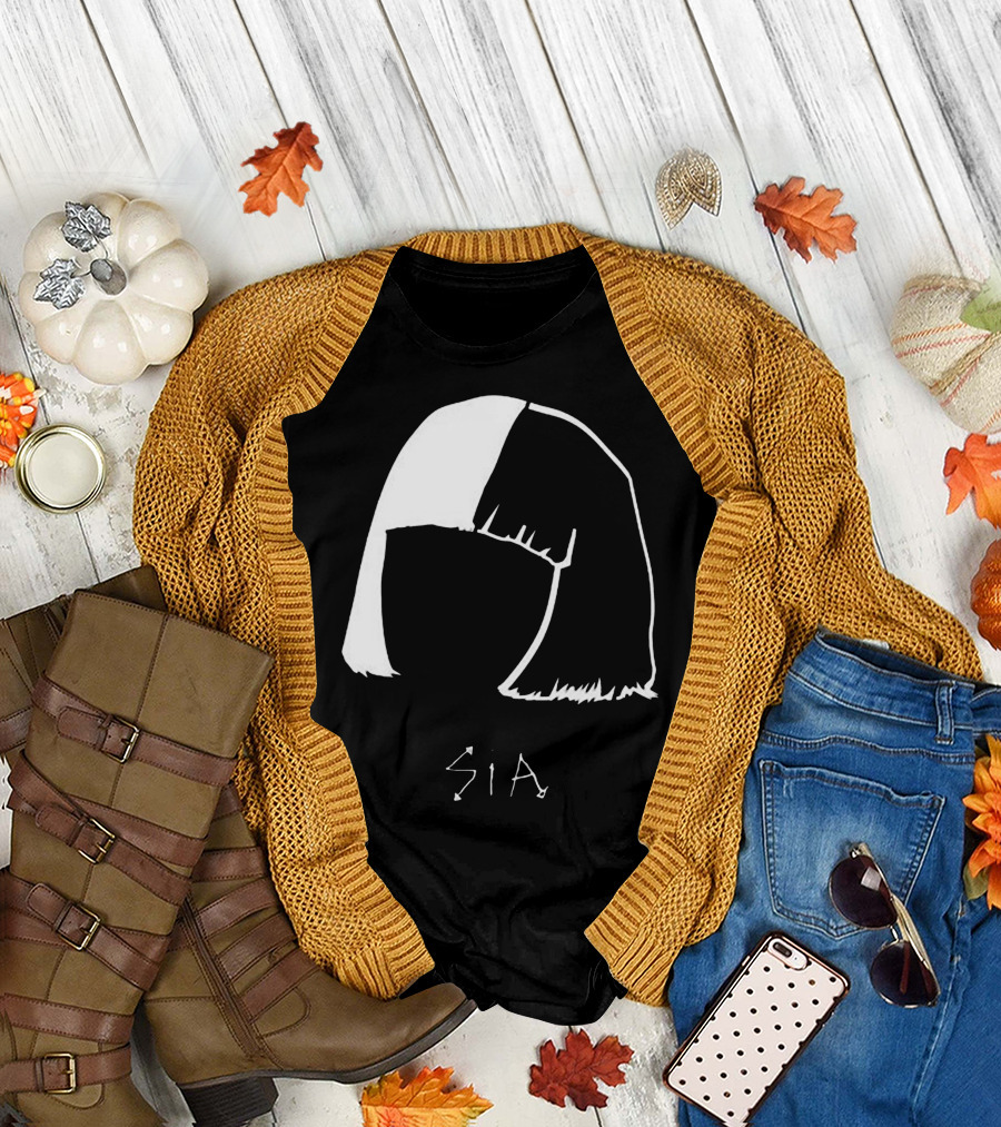 Sia Iconic Half-Black Half-White Bob Hair Enigma T-Shirt