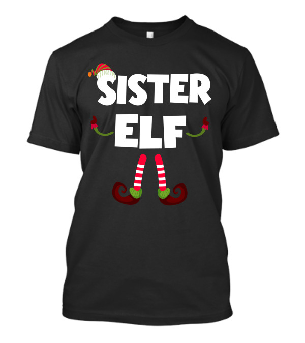 Sister Elf Christmas Hat Red Green Striped Socks Holiday T-Shirt