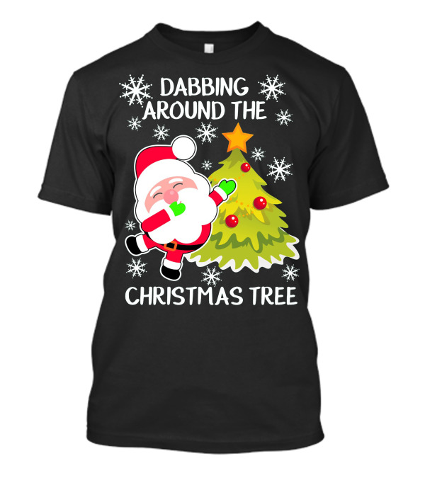 Dabbing Santa Claus Around The Christmas Tree With Snowflakes T-Shirt