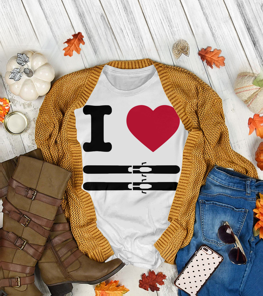I Love Skiing Iconic Heart and Skis T-Shirt