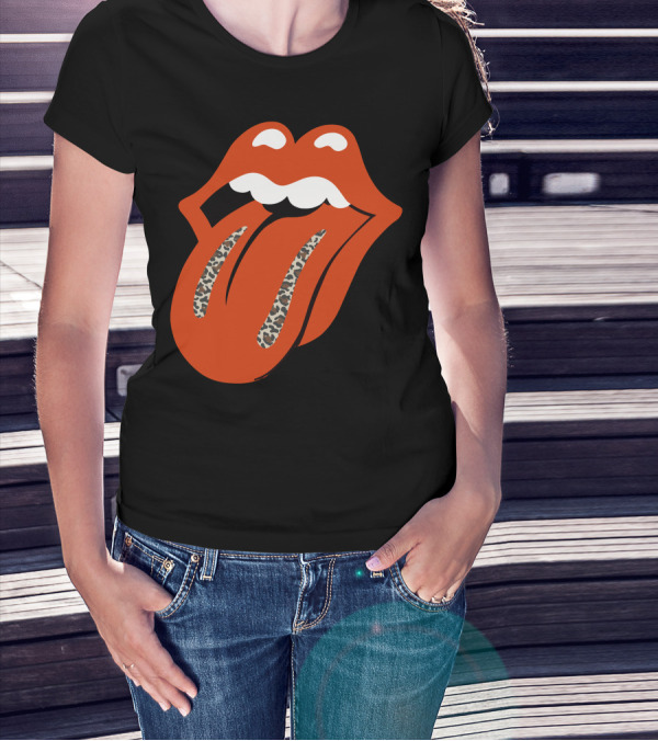 Leopard Print Tongue Iconic Lip T-Shirt