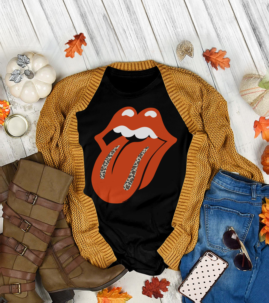 Leopard Print Tongue Iconic Lip T-Shirt