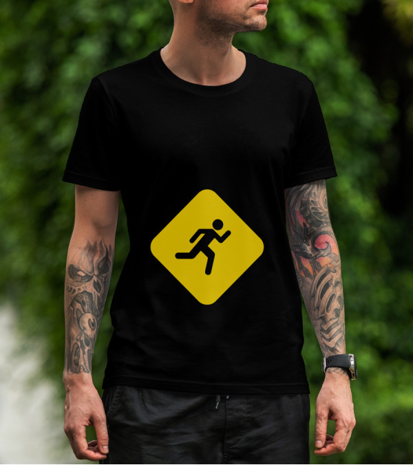 SLOW RUNNER Yellow Caution Sign With Running T-Shirt
