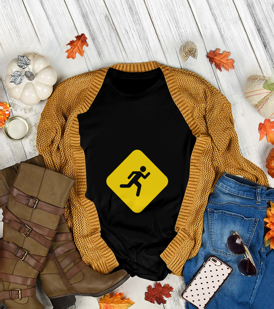 SLOW RUNNER Yellow Caution Sign with Running T-Shirt