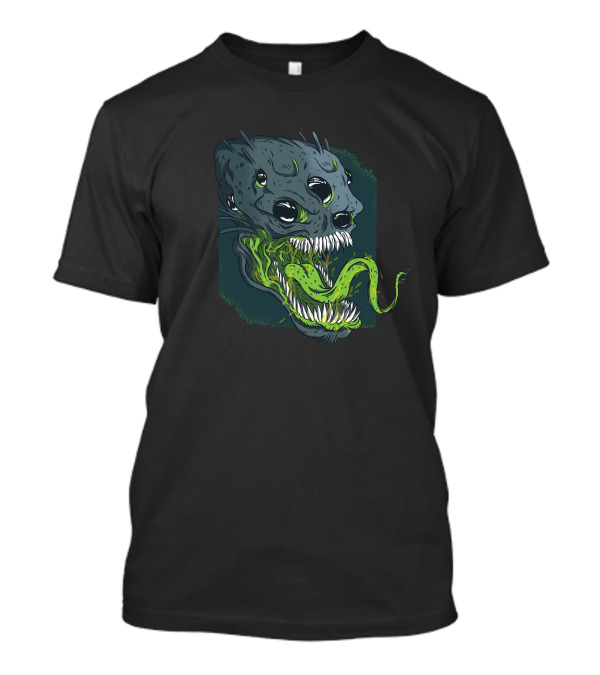 Terrifying Multi-Eyed Alien With Gaping Jaws And Green Tongue T-Shirt