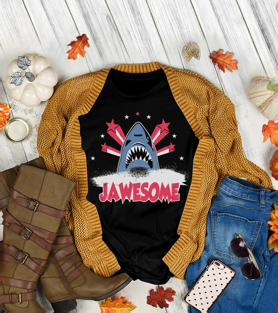 Jawesome Shark with Red Stars and White Spray T-Shirt