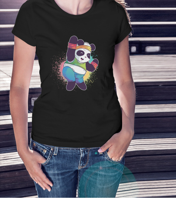 Zumba Panda Dance Workout Fitness Rainbow Splatter T-Shirt