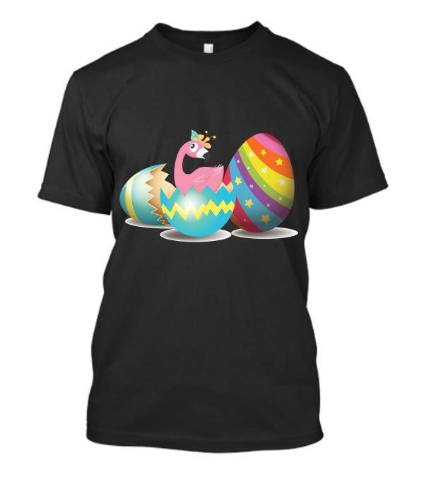 Flamingo In Colorful Cracked Easter Eggs With Rainbow T-Shirt