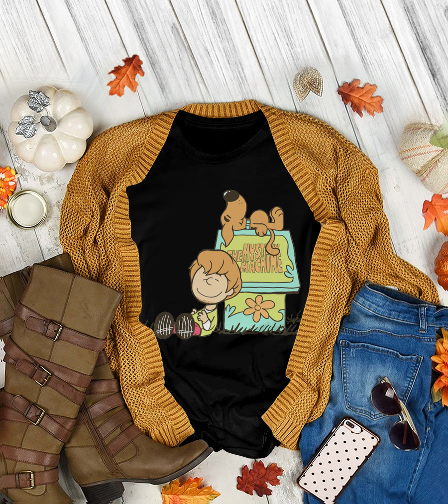 Shaggy and Scooby on Snoopy's Doghouse with Mystery Machine T-Shirt