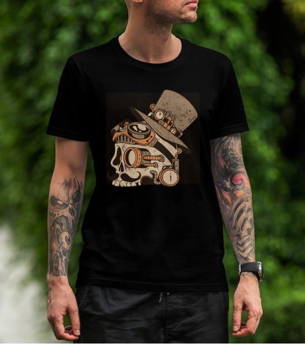 Skull Steampunk Top Hat Goggles Clockwork T-Shirt