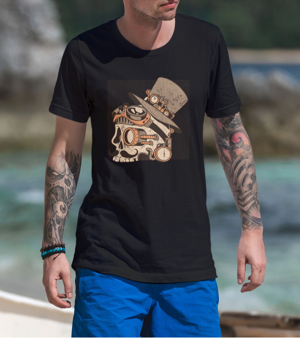 Skull Steampunk Top Hat Goggles Clockwork T-Shirt