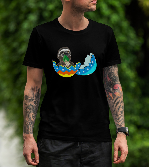 Sloth In Colorful Easter Egg With Leaves T-Shirt