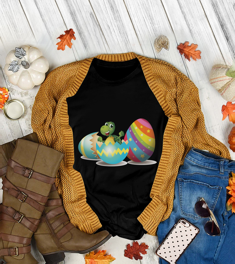 Turtle Hatching from Colorful Easter Eggs T-Shirt
