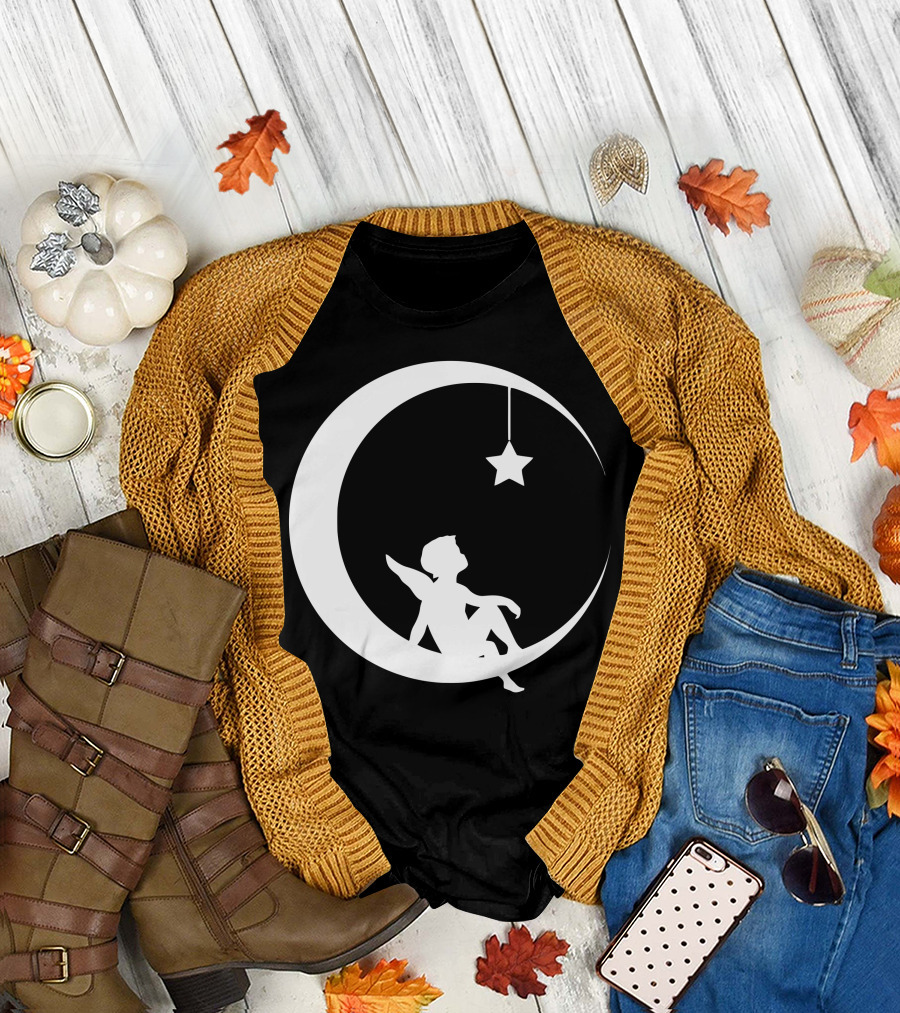 Angel on a Crescent Moon with Hanging Star T-Shirt