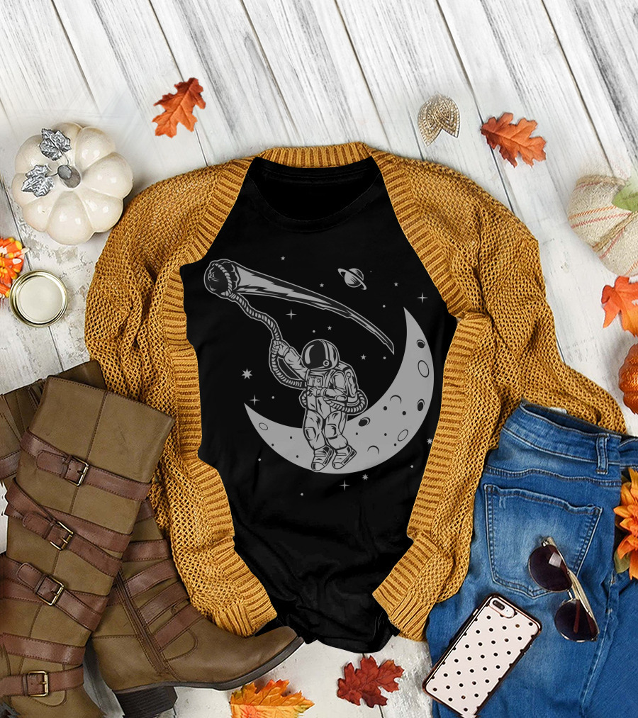 Catch the Falling Star Astronaut on Crescent Moon T-Shirt