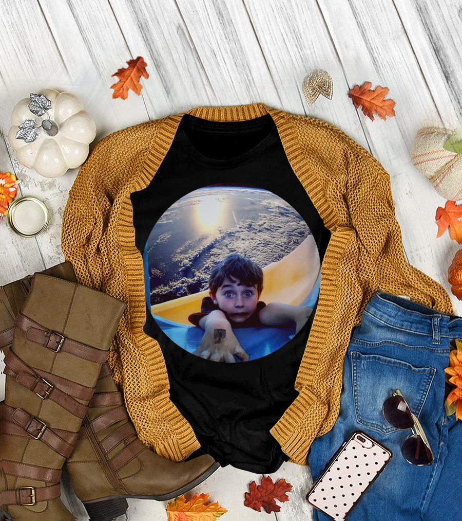 Falling Down Amusement Park Fun Slide Adventure Ocean Background T-Shirt