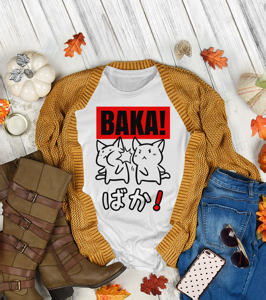 Baka Anime Cat Characters Funny T-Shirt