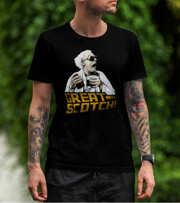 GREAT SCOTCH Doc Holding Two Drinks T-Shirt