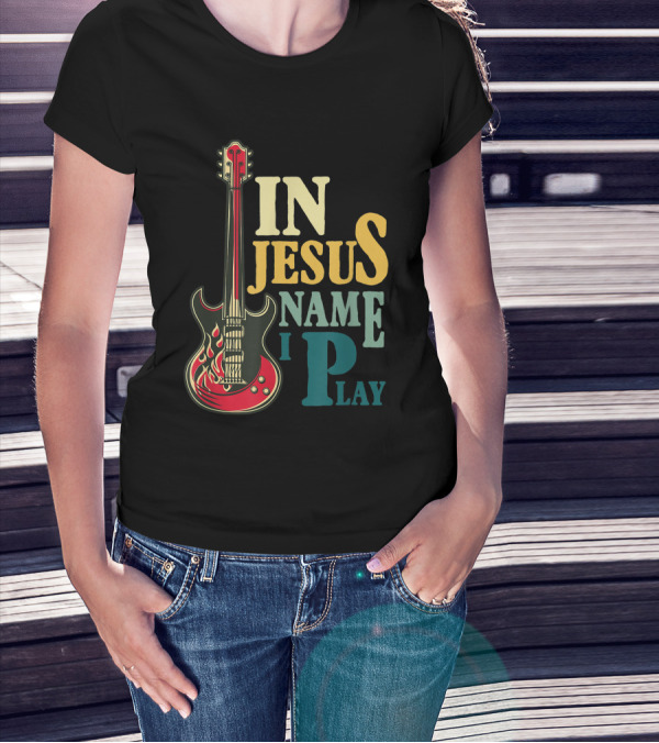 In Jesus Name I Play Guitar Red Electric Flames T-Shirt