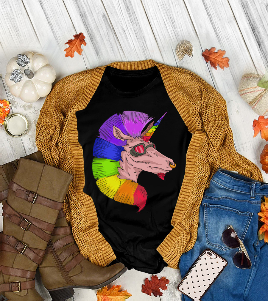 Rainbow Mohawk Unicorn Punk T-Shirt
