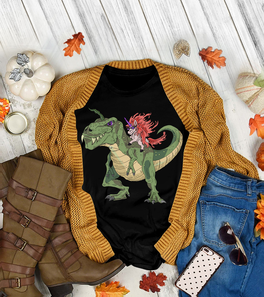 Trex Unicorn Dinosaur Riding Fantasy Adventure T-Shirt