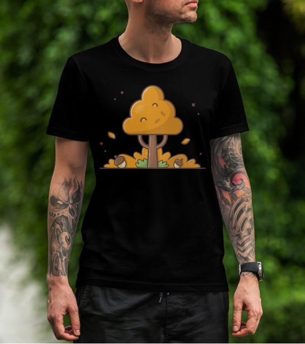 Acorn Tree Autumn Leaves With Smiling Face And Acorns T-Shirt