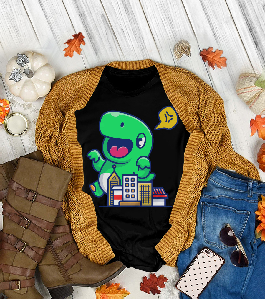 Angry Dinosaur Rampages Through City Buildings T-Shirt