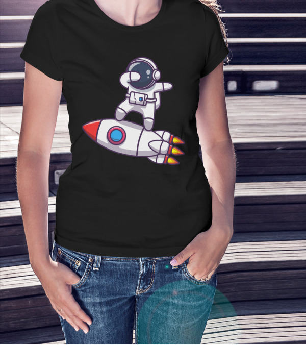 Astronaut Dabbing On Rocket Cartoon Style Space Adventure T-Shirt