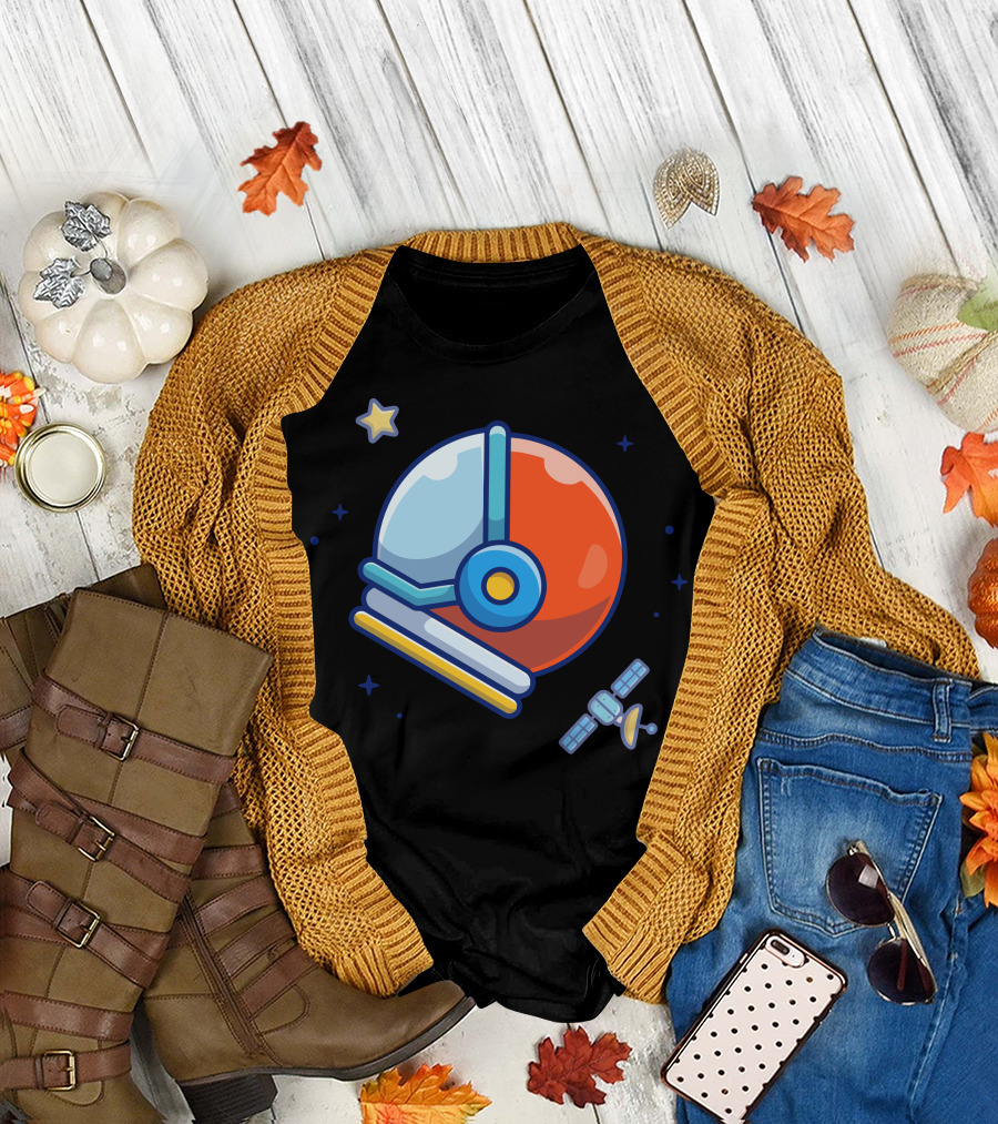 Astronaut Helmet with Satellite and Stars T-Shirt