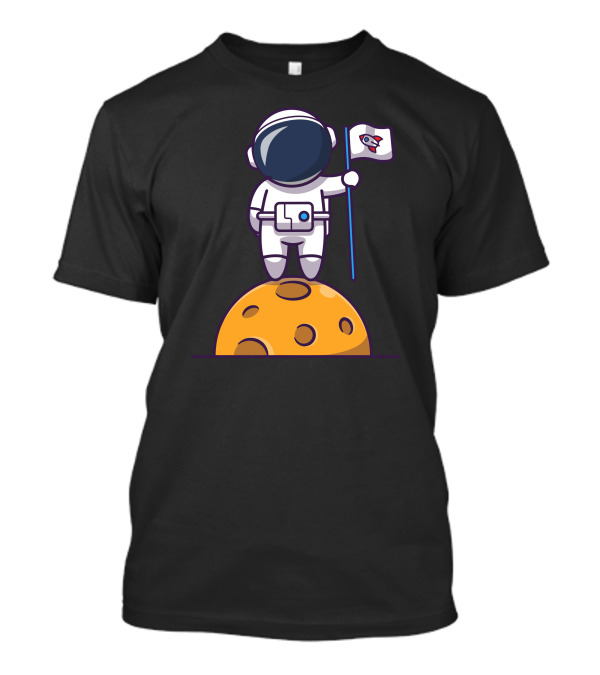 Astronaut Holding Rocket Flag On Moon Surface T-Shirt