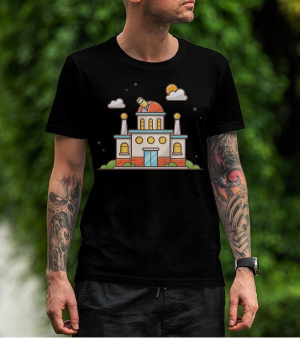 Astronomical Observatory With Telescope, Clouds, And Sun T-Shirt
