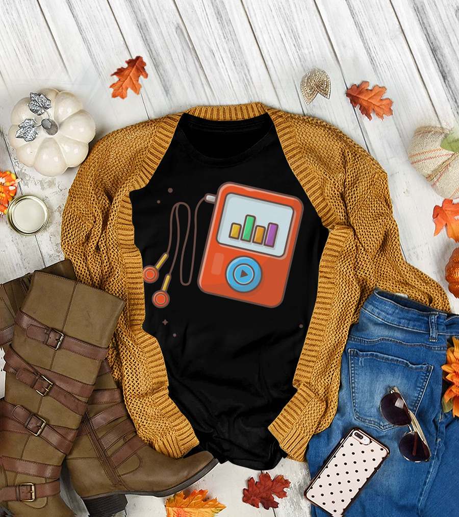 Audio Music Player Earphone Notes Portable Media Player Play Icon T-Shirt