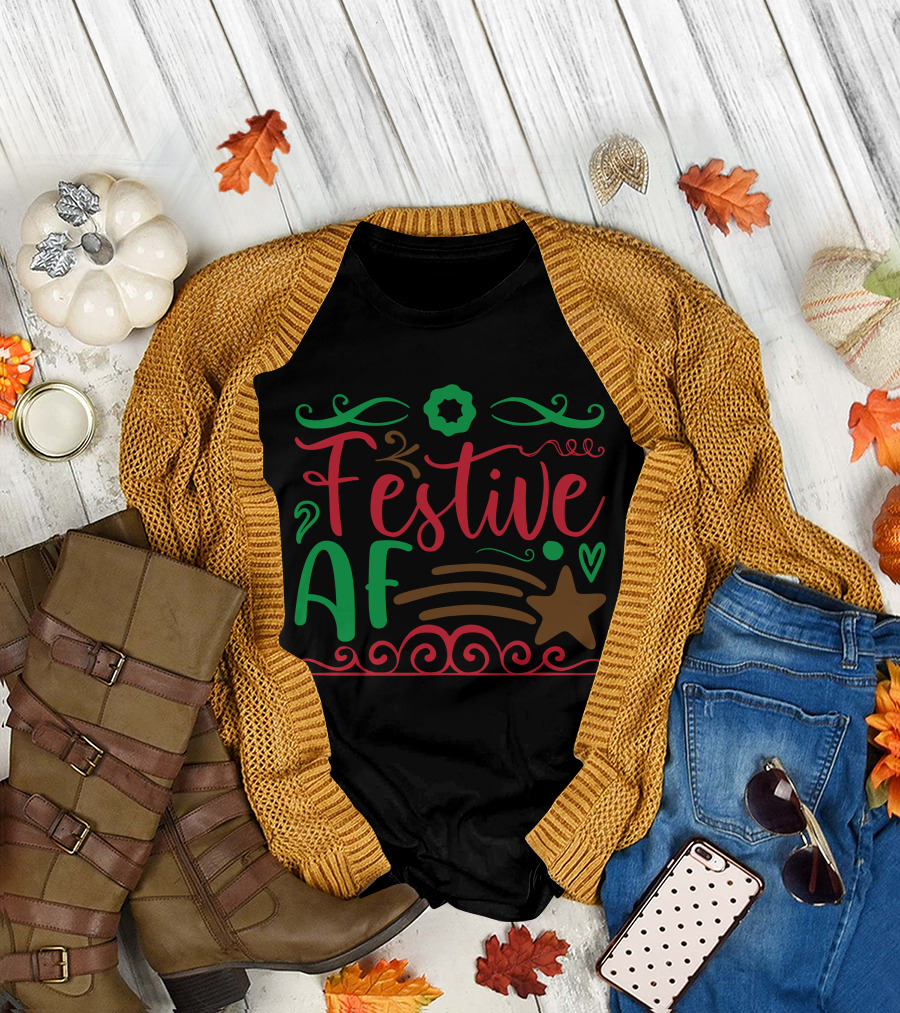 Festive AF Christmas Holiday Cheer with Wreath and Star T-Shirt