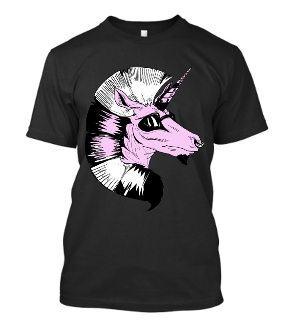 Cool Unicorn Comics Punk Style Sunglasses Mohawk T-Shirt