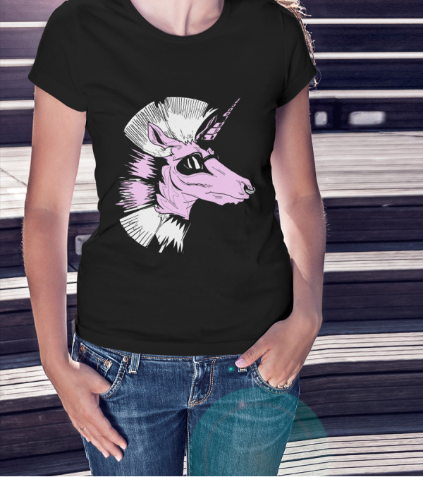 Cool Unicorn Comics Punk Style Sunglasses Mohawk T-Shirt