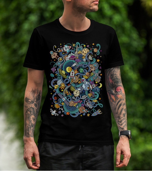 Spacecraft Rocket Cartoon Spaceship Vector Graphics Drawing T-Shirt