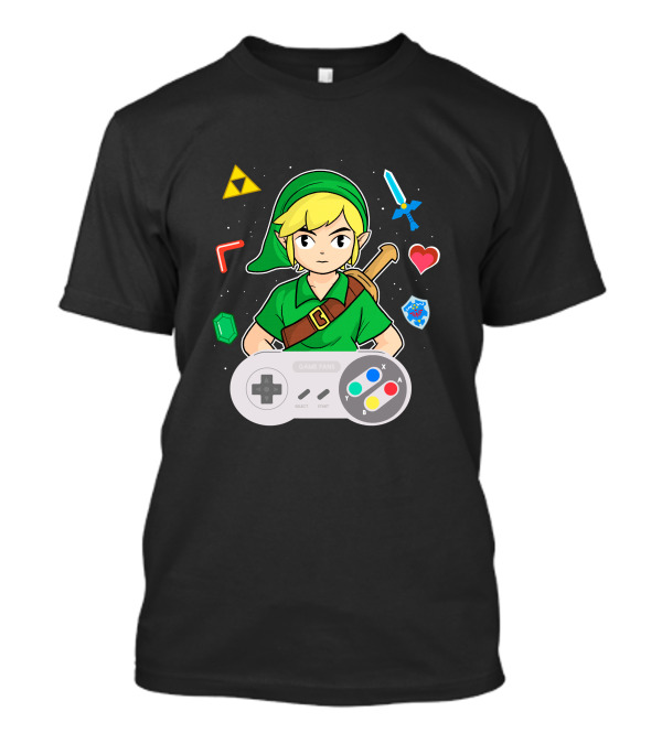 Link Console Adventure With Triforce Sword Heart Shield And Retro Controller T-Shirt