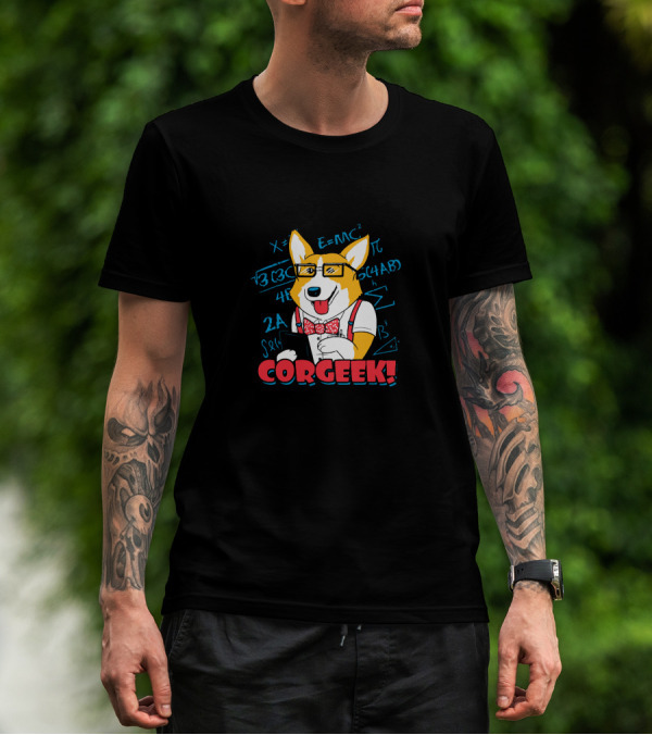 CORGI E=MC² Pi Geek Math Bow Tie Glasses T-Shirt
