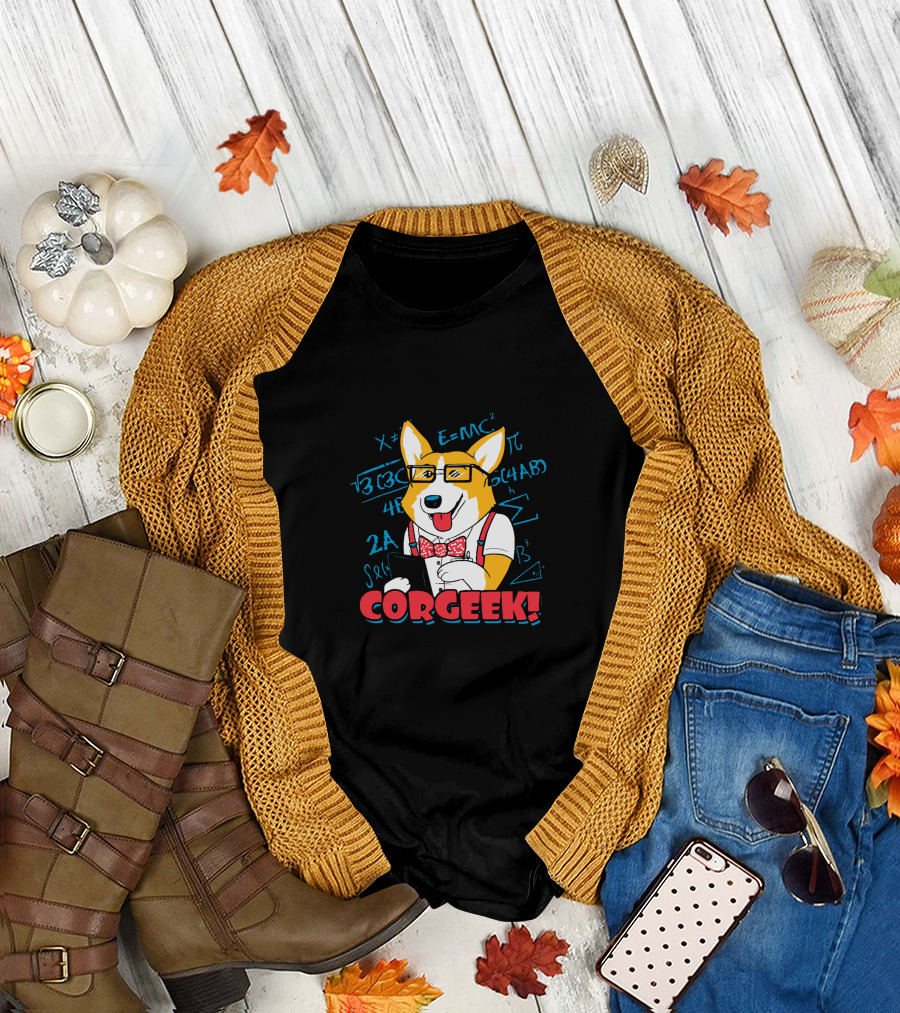 CORGI E=MC² Pi Geek Math Bow Tie Glasses T-Shirt